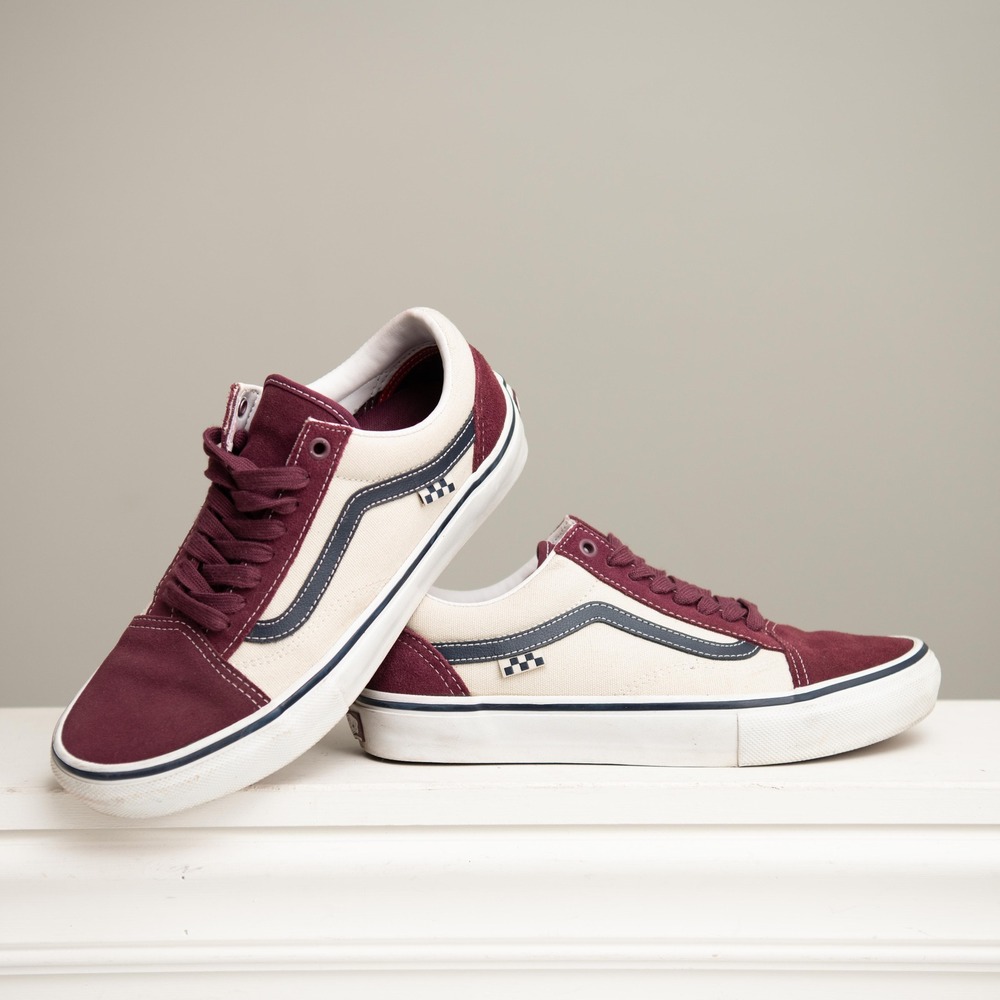 Vans Skate Old Skool M8/W9.5 Burgundy Cream Skater Punk Retro Emo Streetwear Low
